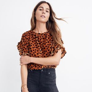 Madewell Velvet Memento Ruffle-Sleeve Top in Leopard Dot